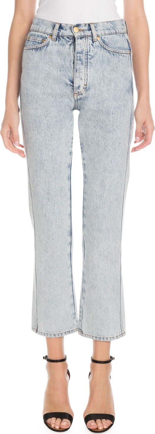 VICTORIA, VICTORIA BECKHAM High-Waist Five-Pocket Straight-Leg Light-Wash Jeans VICTORIA, VICTORIA BECKHAM High-Waist Five-Pocket Straight-Leg Light-Wash Jeans