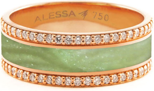 Alessa Jewelry Spectrum Painted 18k Rose Gold Ring w/ Diamond Trim, White, Size 7.5