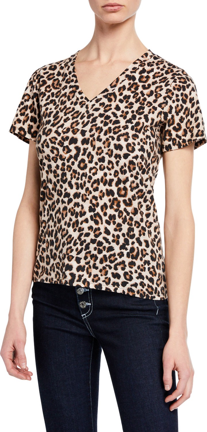 Veronica Beard Saniya Leopard-Print V-Neck Tee