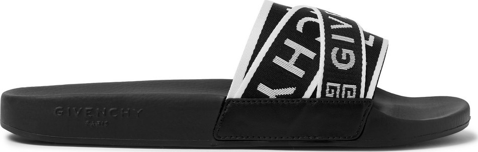 Givenchy Logo-Jacquard Webbing, Leather and Rubber Slides
