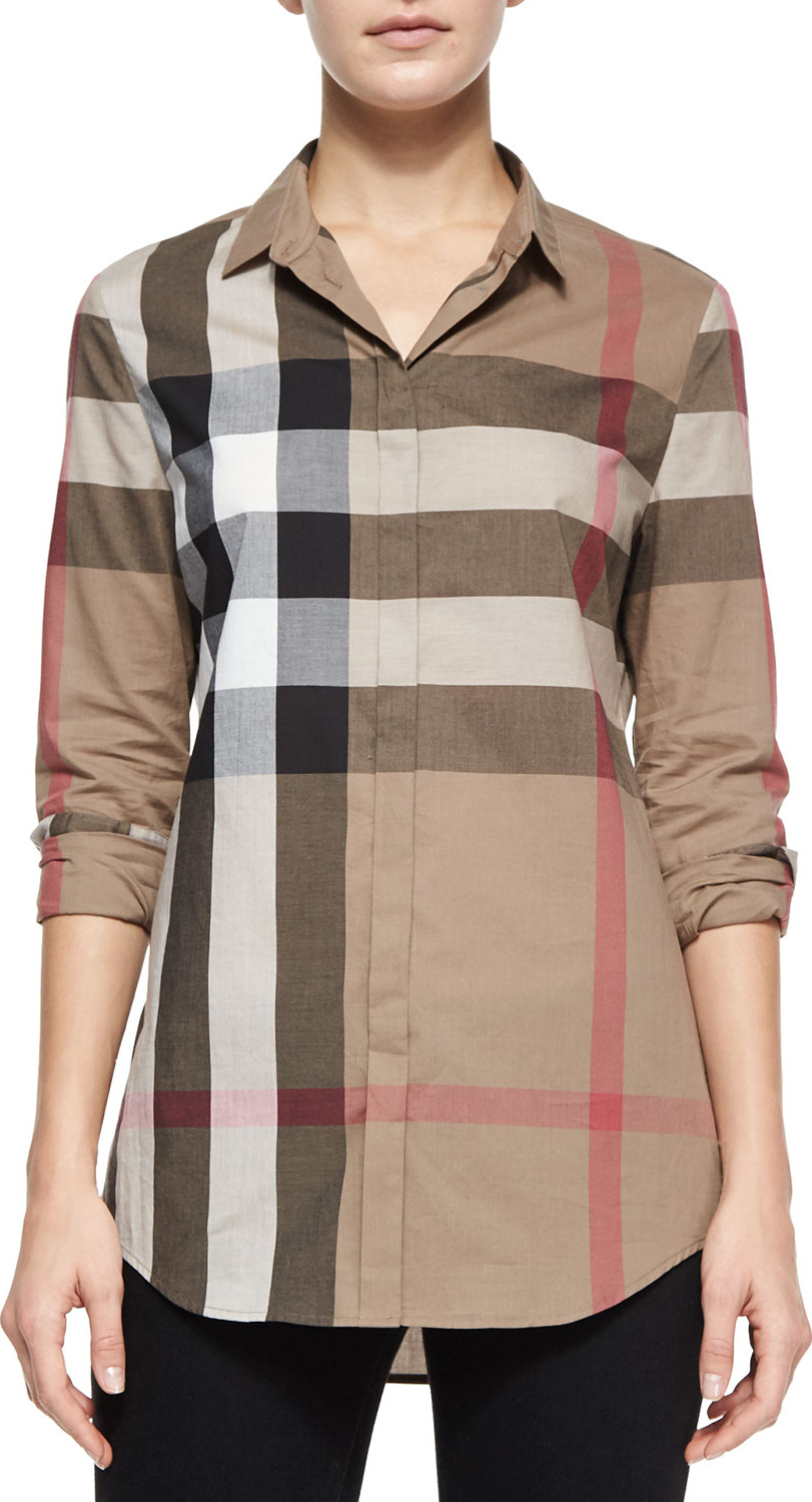 Burberry London England Long-Sleeve Button-Front Check Shirt, Taupe