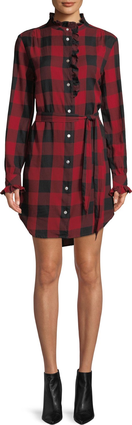 FRAME DENIM Long-Sleeve Button-Front Flannel Check Shirtdress
