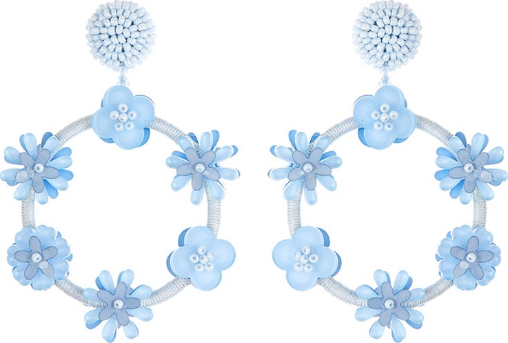 Oscar De La Renta Flower Hoop Drop Clip-On Earrings