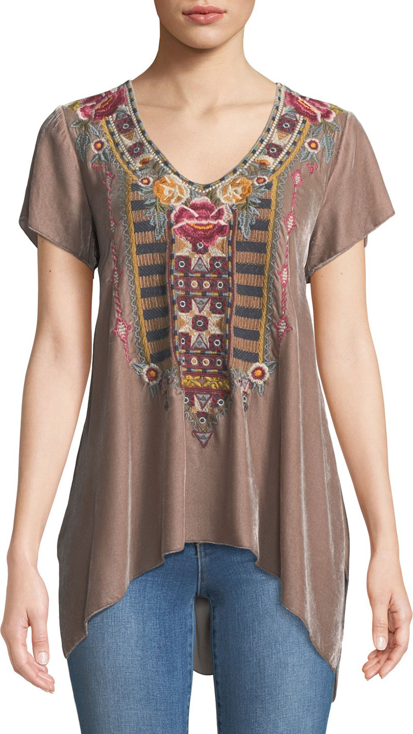 Johnny Was Cherelle Embroidered Velvet Tunic