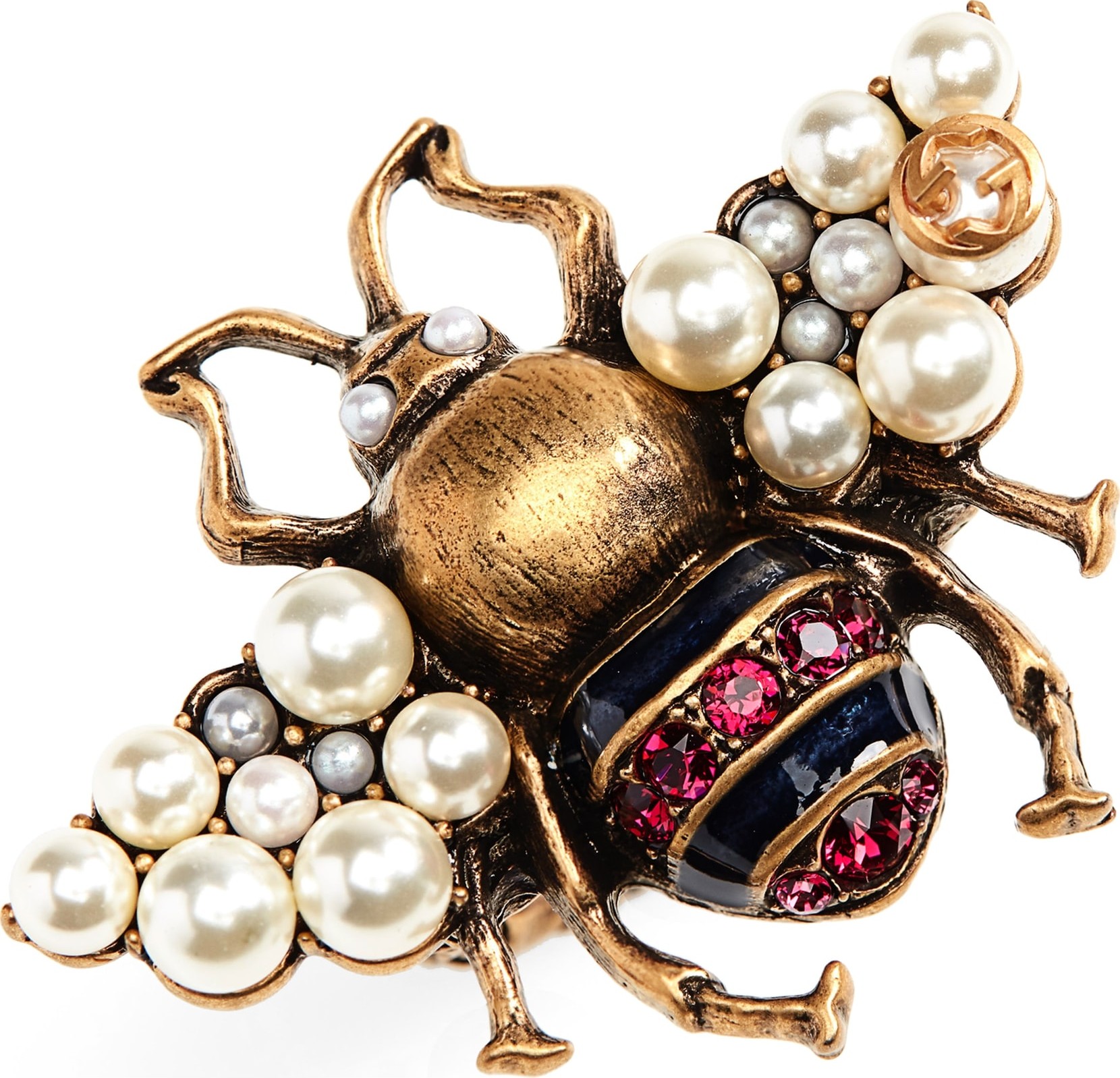 Gucci Fashion Show Imitation Pearl & Crystal Bee Ring