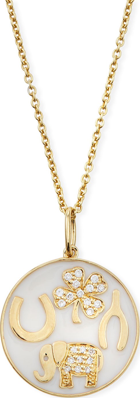Sydney Evan 14k Luck Tableau Diamond Medallion Necklace  White