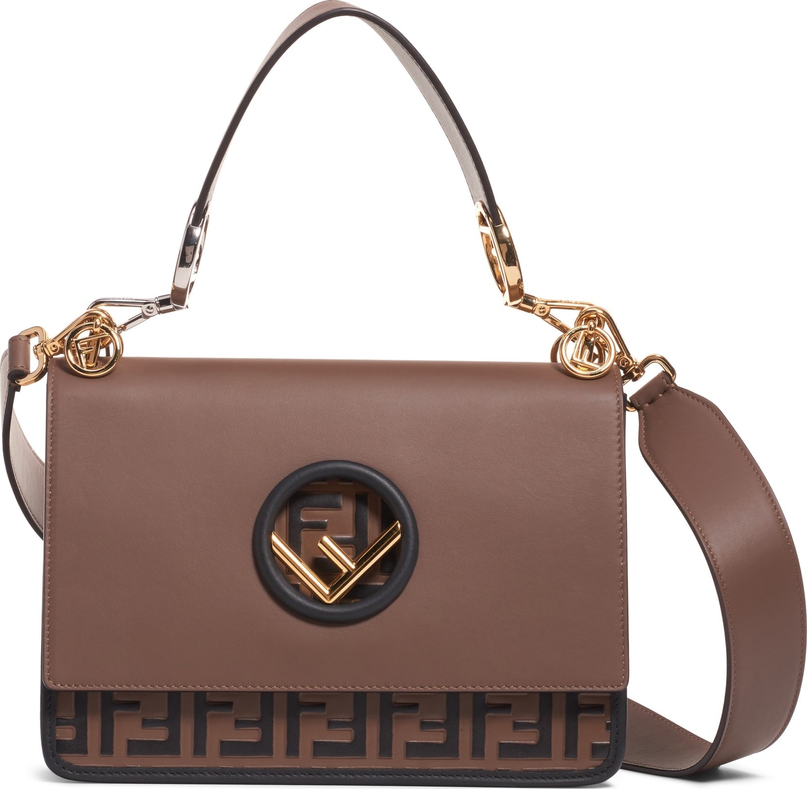 Fendi Kan I Logo Print Leather Shoulder Bag