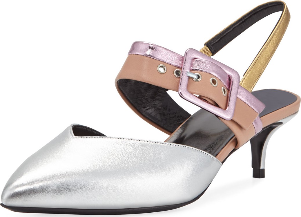 Pierre Hardy Alpha Metallic Leather Kitten-Heel Pumps