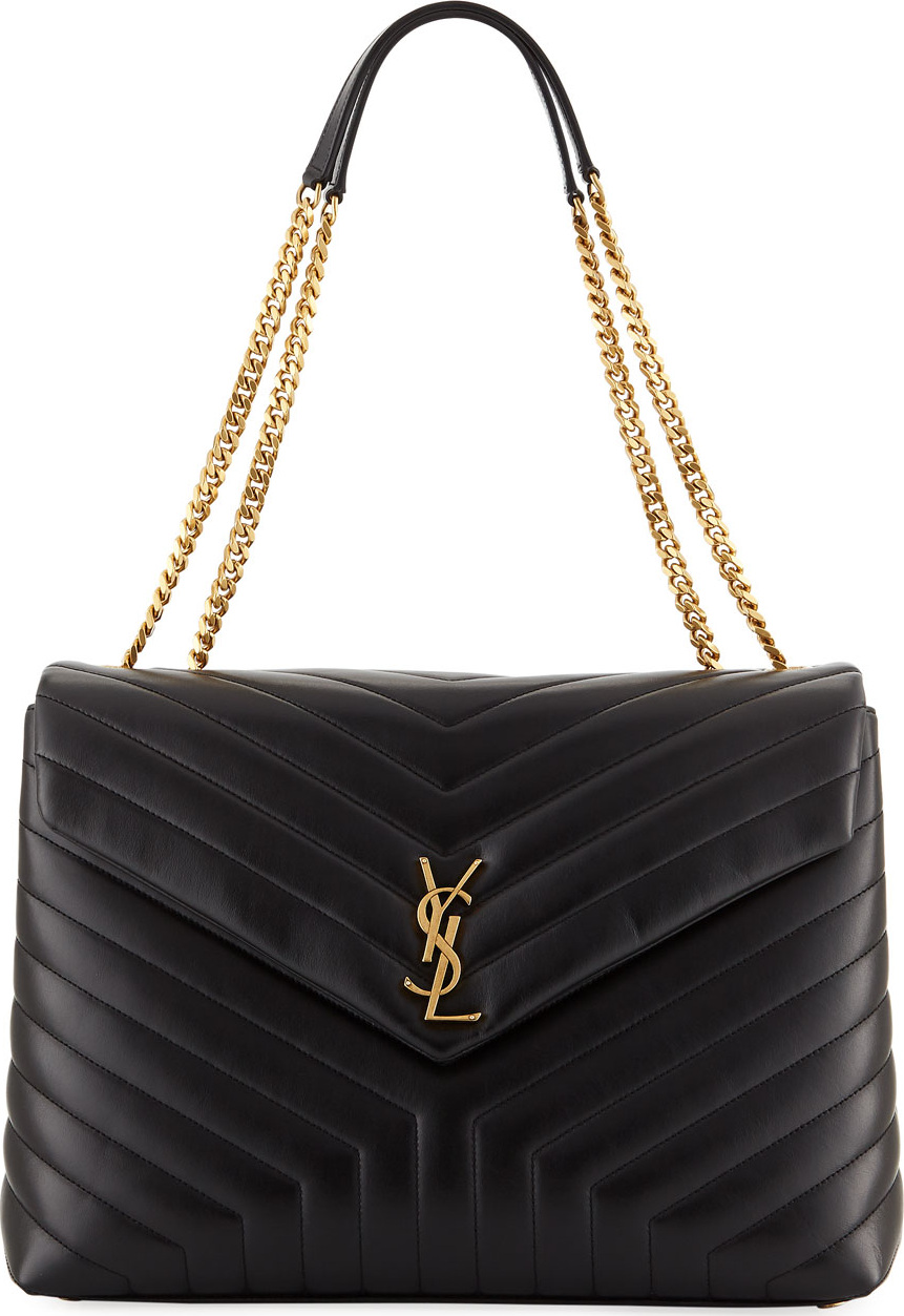 Saint Laurent Loulou Monogram YSL Large V-Flap Chain Shoulder Bag - Lt. Bronze Hardware