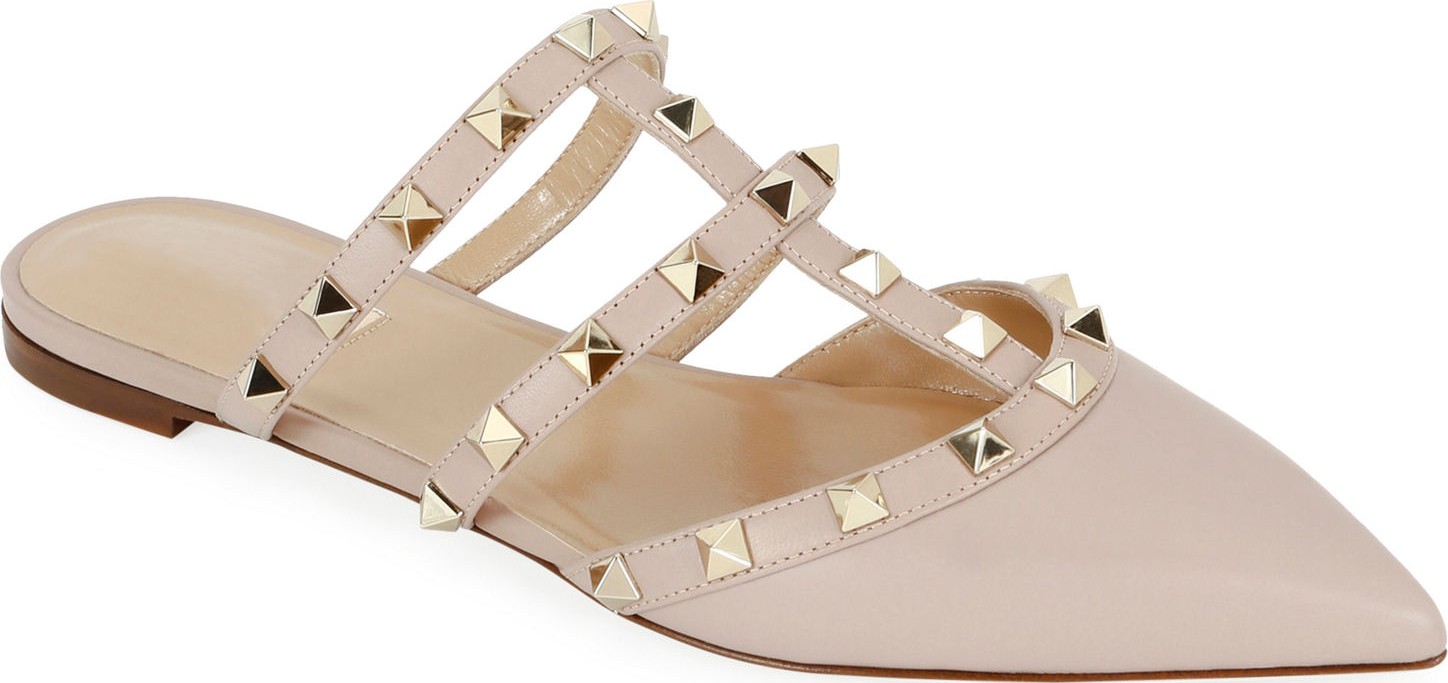 Valentino Rockstud Flat Leather Mules