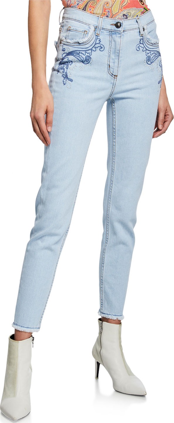 Etro Scroll Detail Fringe-Hem Jeans