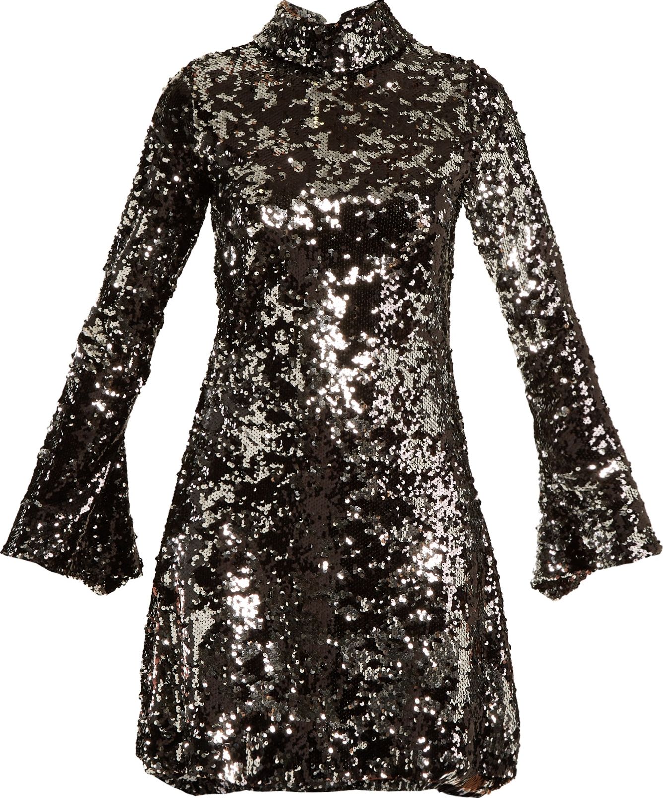 Halpern Sequin-embellished high-neck flared-sleeve dress