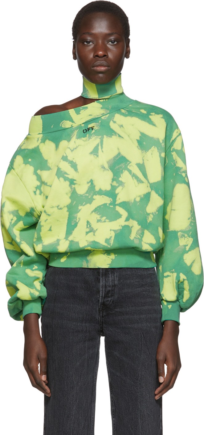 Off White Green Tie-Dye Trashed Sweatshirt