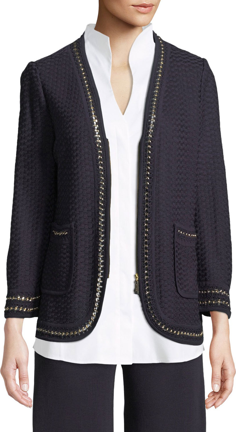 Misook Chain-Detail Knit Jacket