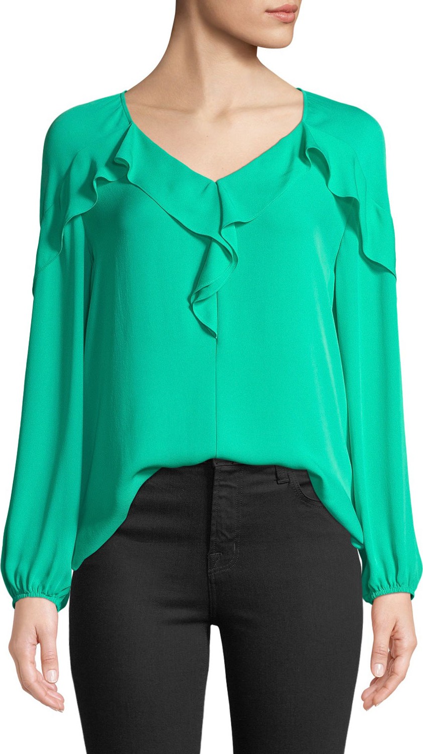 KOBI HALPERIN Lydia Ruffled-Trim Silk Blouse