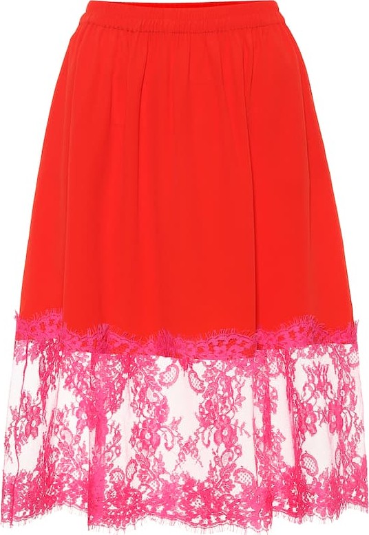 MSGM Lace-trimmed crêpe skirt