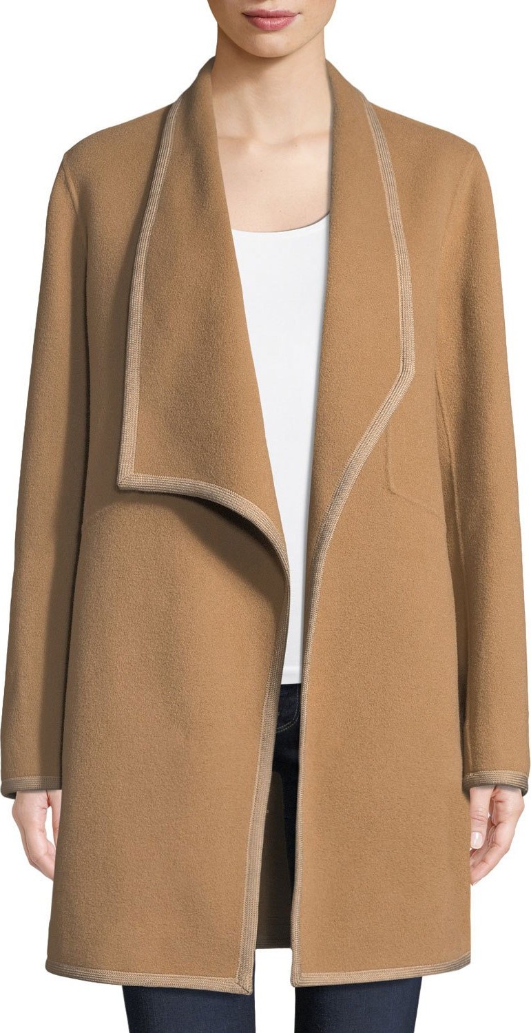 Elie Tahari Christina Contrast-Trim Wool Coat