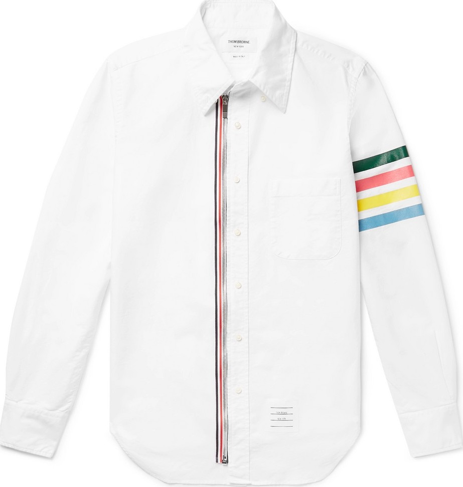 Thom Browne Button-Down Collar Striped Cotton Oxford Shirt