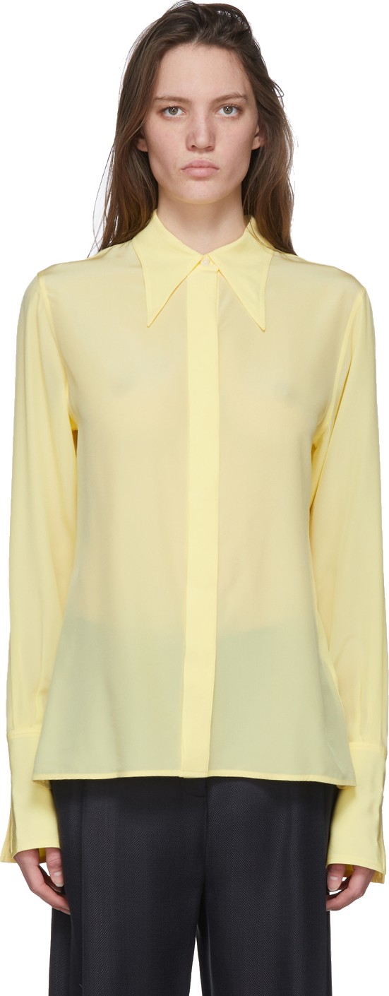 Victoria Beckham Yellow Silk 70s Collar Blouse