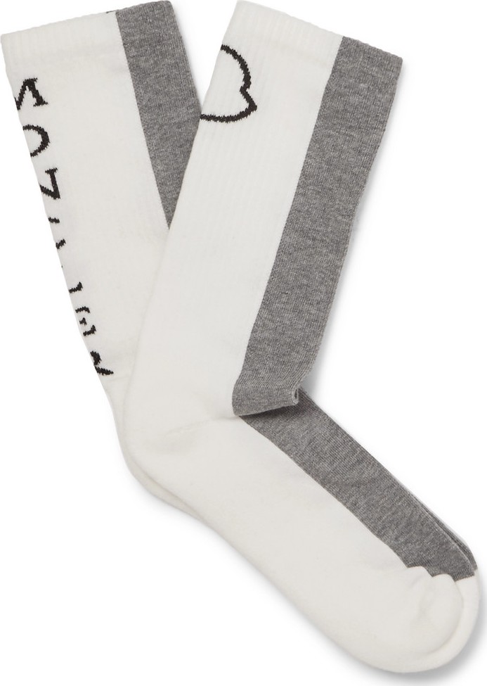 Moncler Colour-Block Ribbed Stretch Cotton-Blend Socks