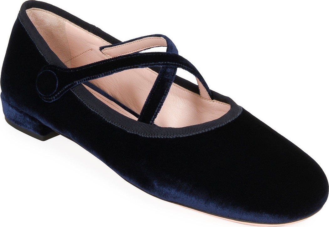 Miu Miu Velvet Cross-Strap Ballerina Flats