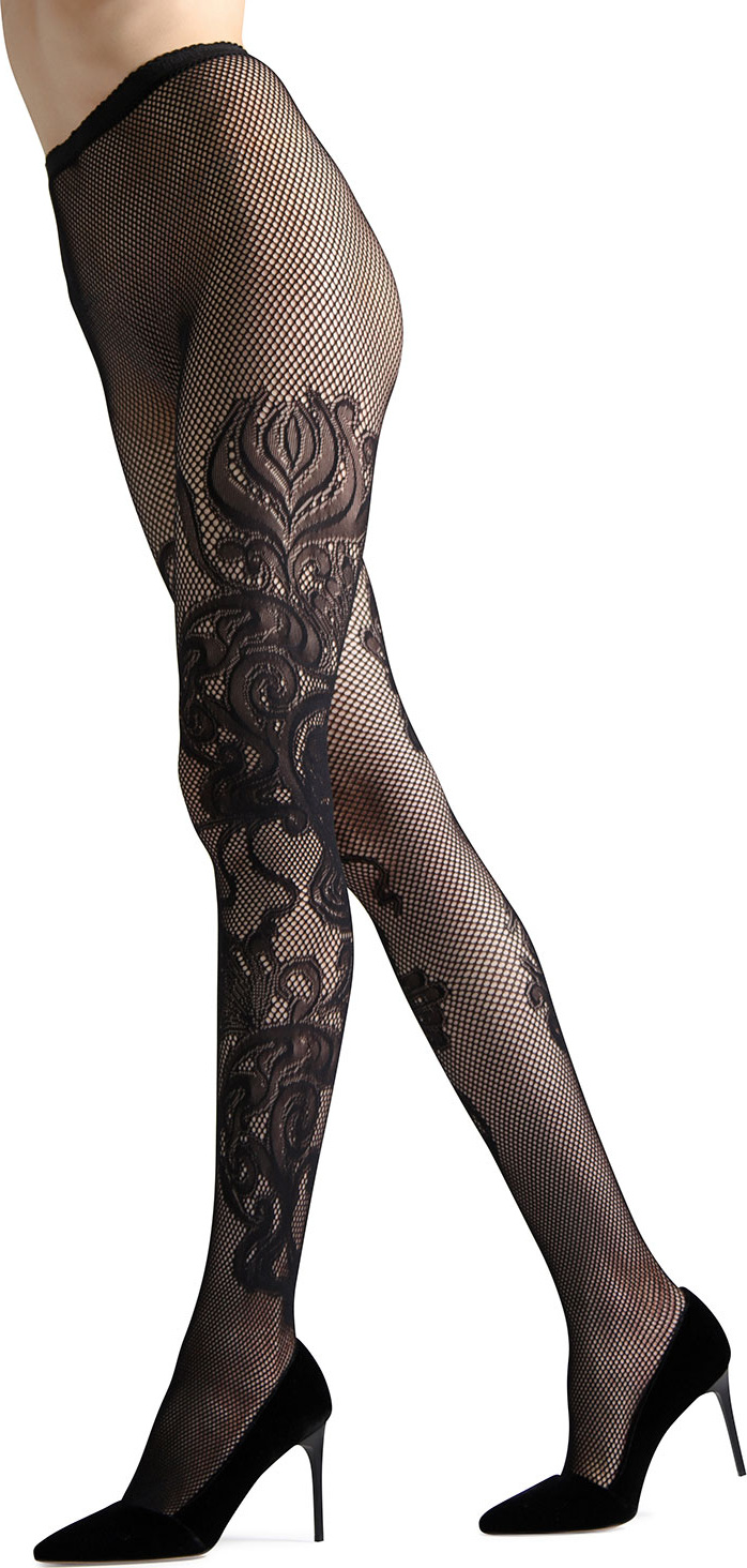 Natori Scroll-Detail Fishnet Tights