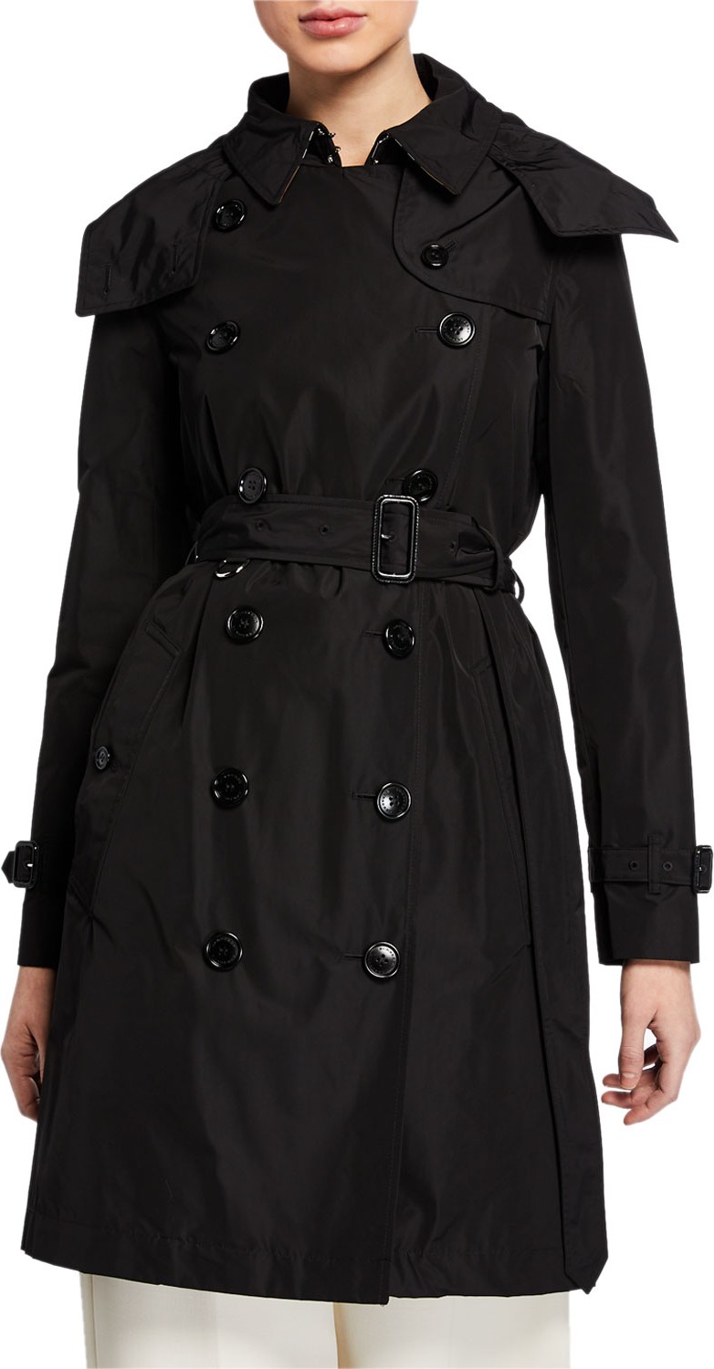 Burberry London England Kensington Double-Breasted Trench Coat w/ Detachable Hood