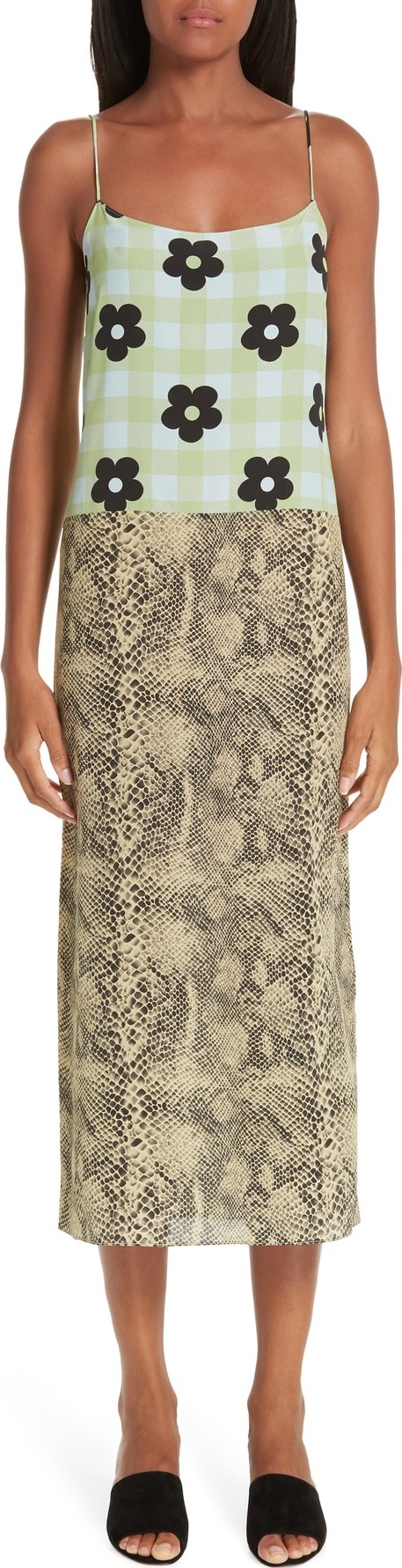 Sandy Liang Mixed Print Silk Dress