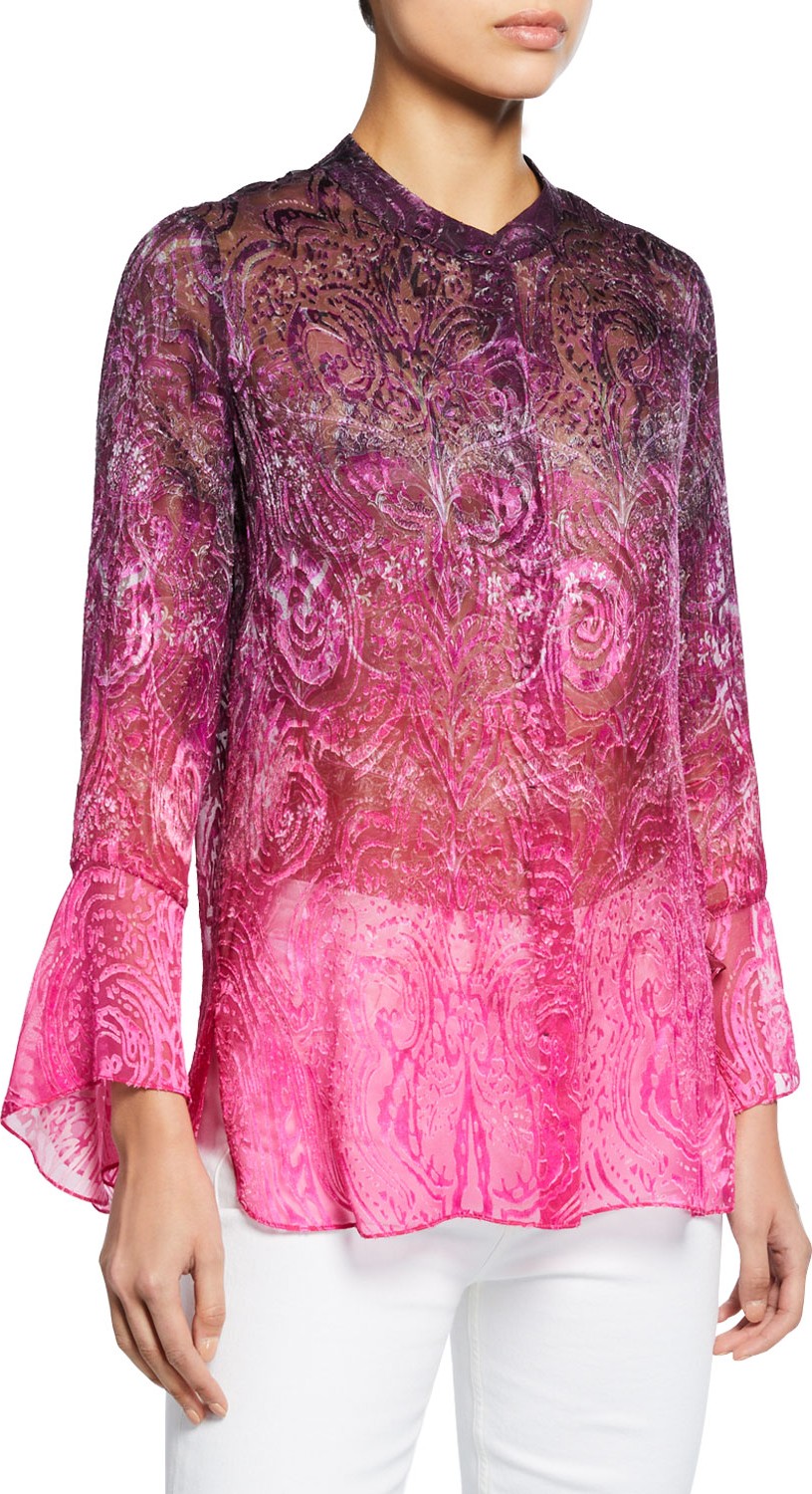 Elie Tahari Chava Button-Front Long-Sleeve Floral-Print Blouse