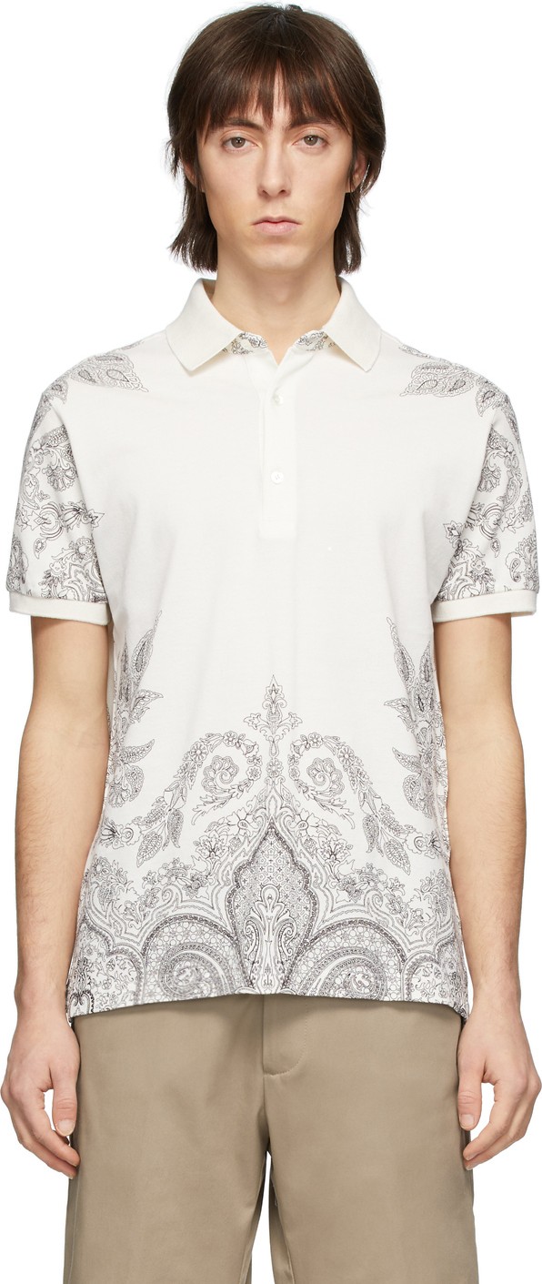 Etro White & Black Paisley Polo