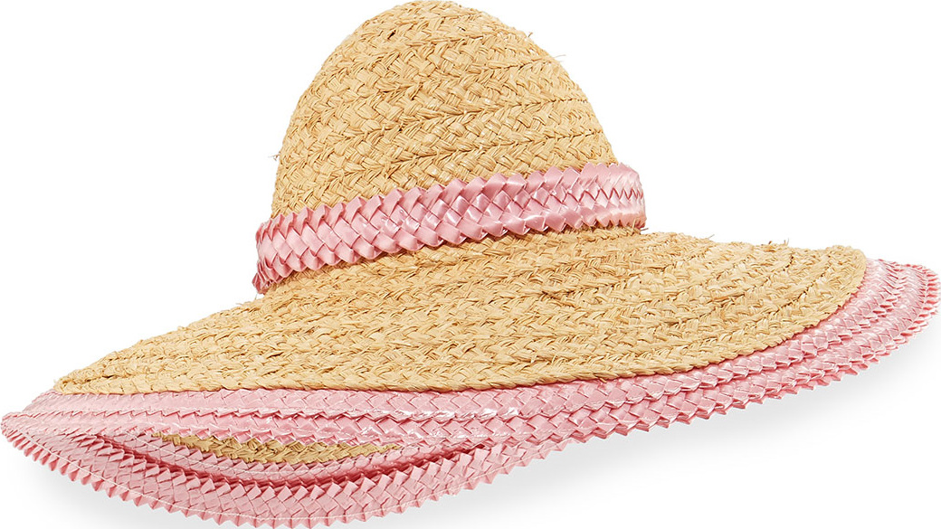 Gigi Burris Honeymoon Raffia Sun Hat w/ Contrast Braided Trim