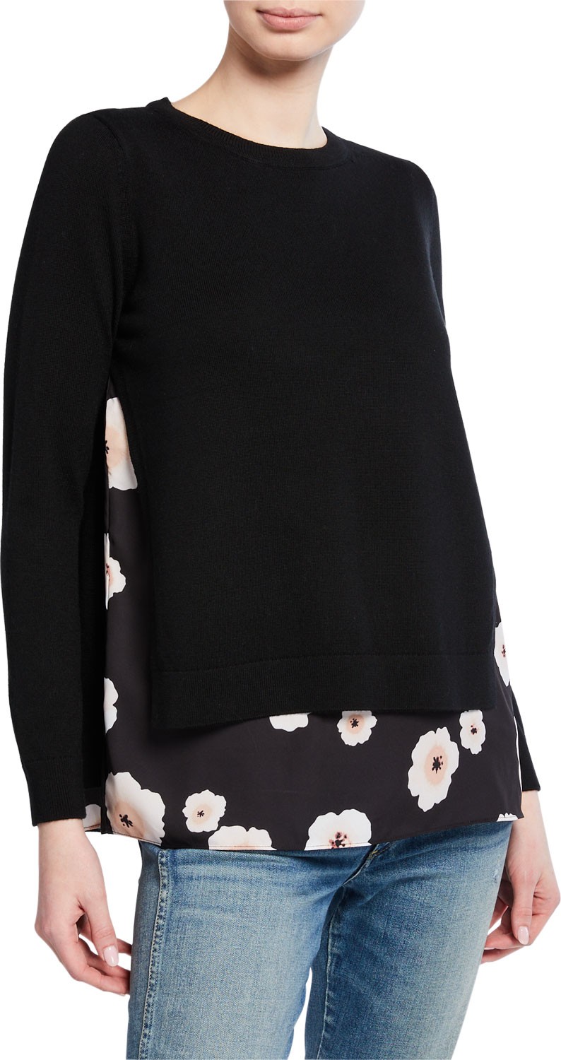 Club Monaco Petrah Wool Sweater with Floral-Print Underlay