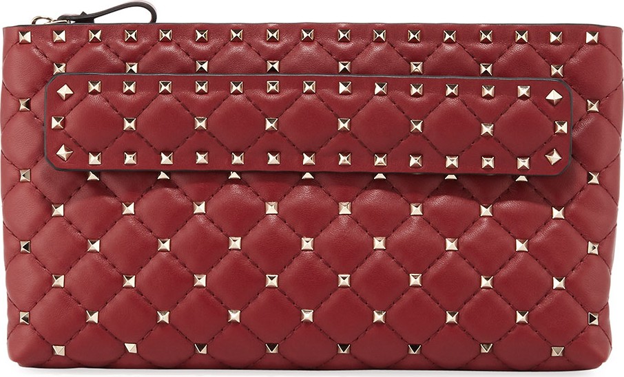 Valentino Rockstud Spike Quilted Leather Clutch Bag