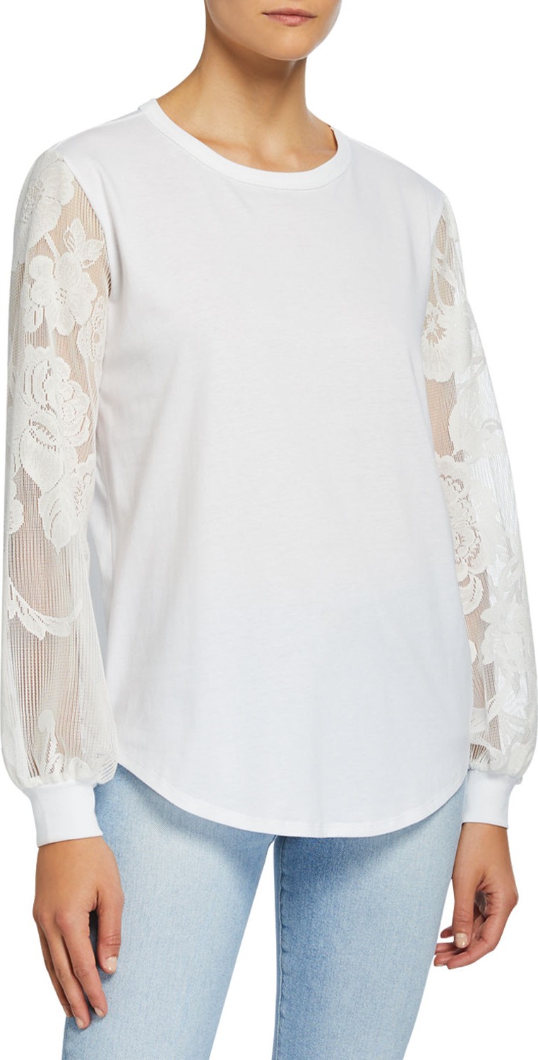 See By Chloé Crewneck Embroidered Long-Sleeve Cotton Tee