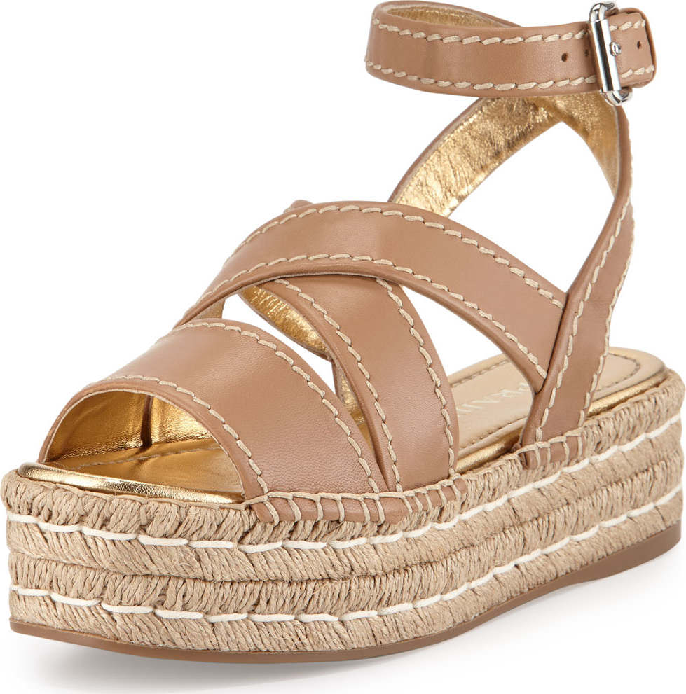 Prada Crisscross Leather Espadrille Sandal, Natural