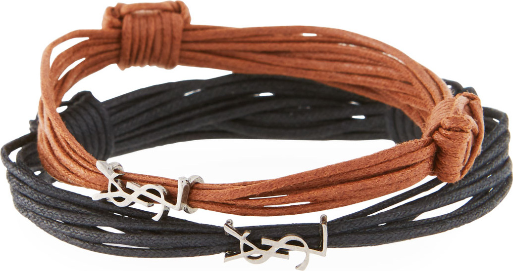 Saint Laurent Waxed Cord YSL Monogram Bracelets, Set of 2