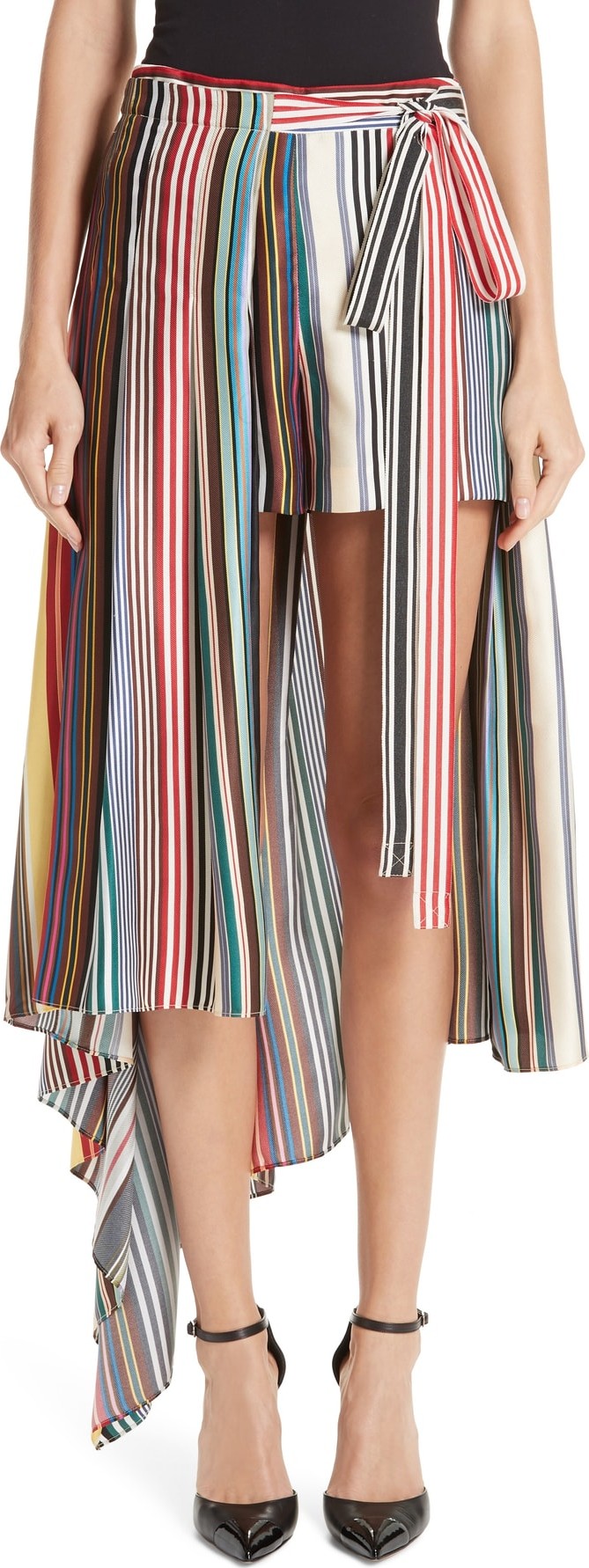 Monse Stripe Silk Shorts with Overskirt