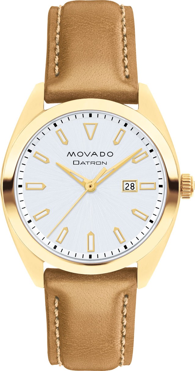 Movado 31mm Datron Heritage Leather Watch, Gold/Brown