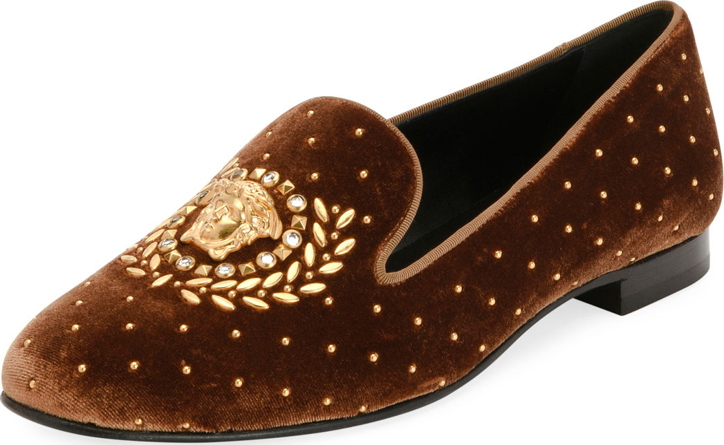 Versace Icon Medusa Velvet Smoking Slipper Loafer Flat