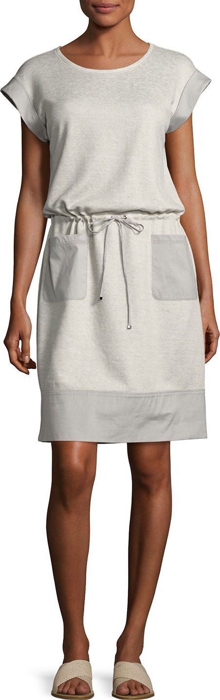 Lafayette 148 New York Scoop-Neck Drawstring-Waist Knit Dress, Pebble Melange