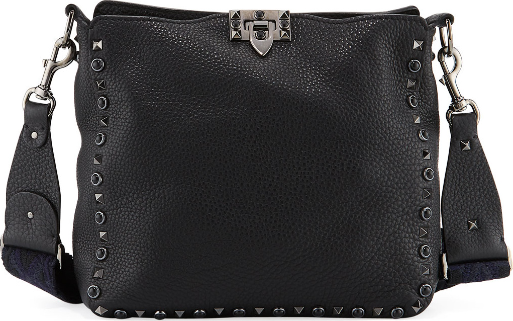 Valentino Rockstud Rolling Noir Guitar Small Hobo Bag
