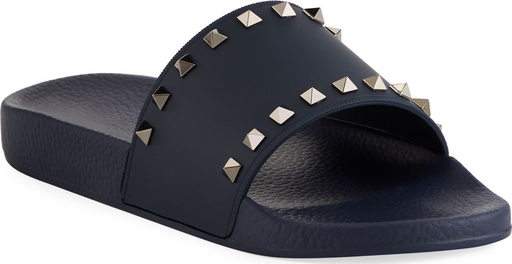 Valentino Men's Rockstud Vinyl Pool Slide Sandals
