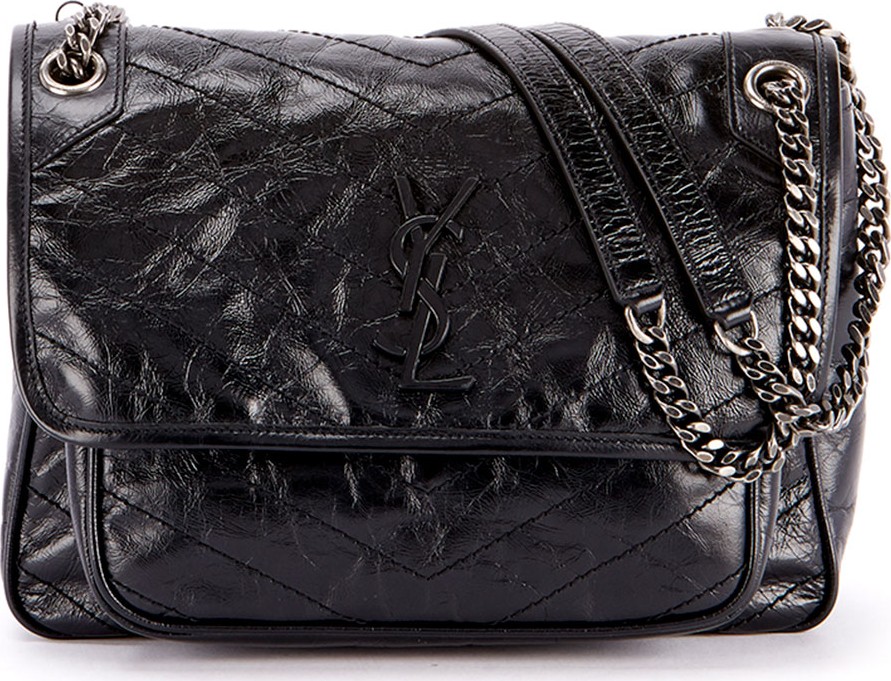 Saint Laurent Niki Medium Monogram YSL Shiny Waxy Quilted Shoulder Bag