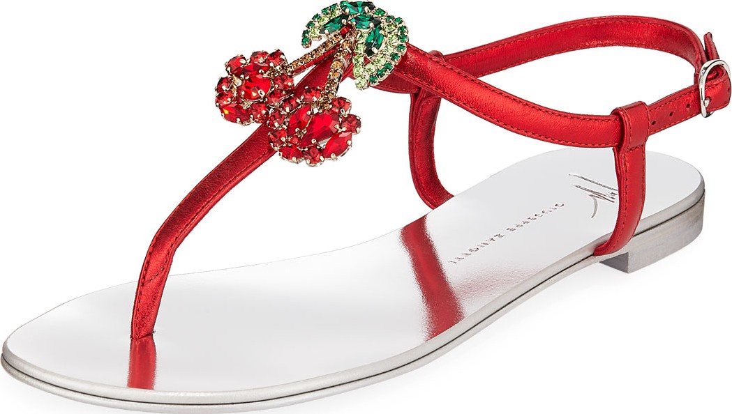Giuseppe Zanotti Metallic Sandals with Cherry Pendant