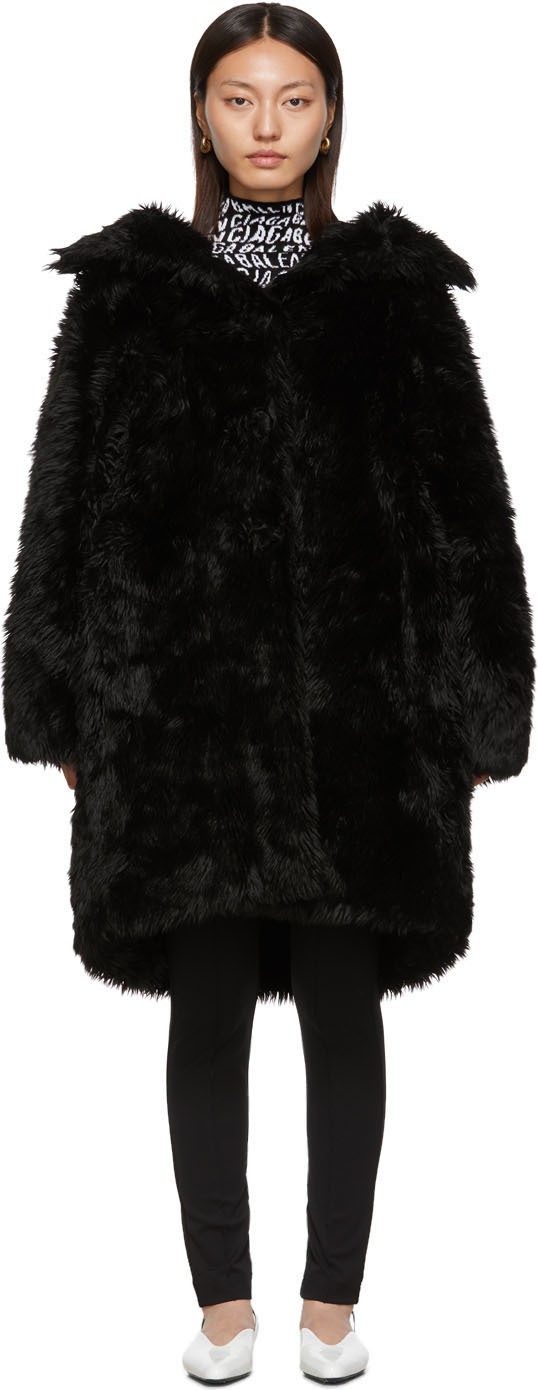 Balenciaga Black Faux-Fur Swing Coat