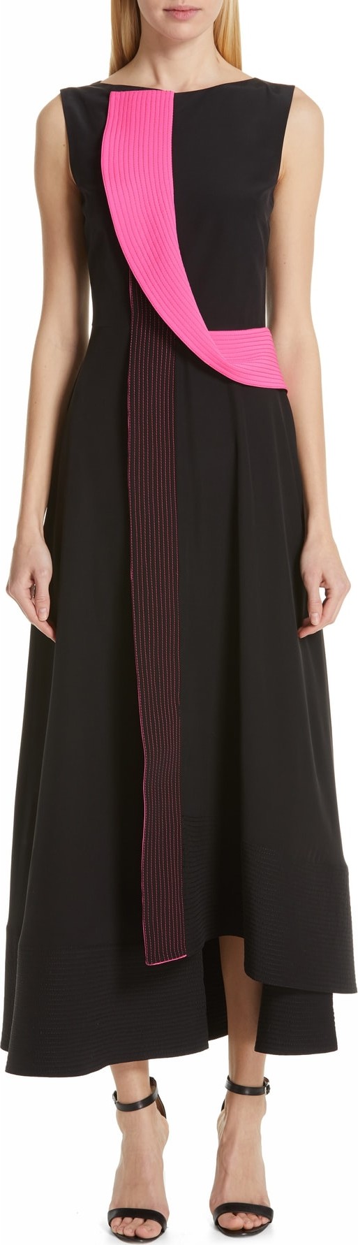Roksanda Contrast Panel Asymmetrical Silk Georgette Dress