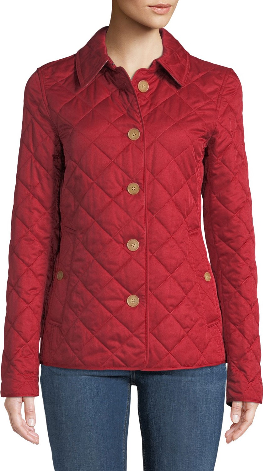 Burberry London England Frankby Button-Front Quilted Jacket, Military Red