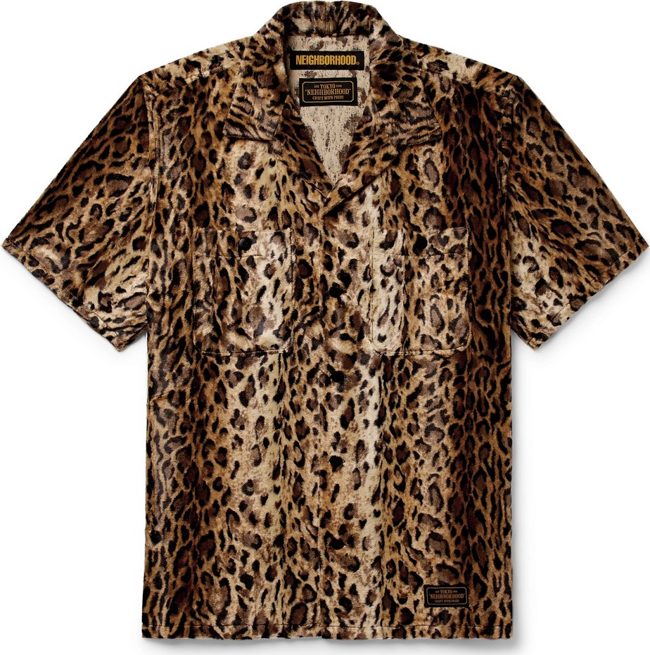 Neighborhood Camp-Collar Leopard-Print Faux Fur Shirt