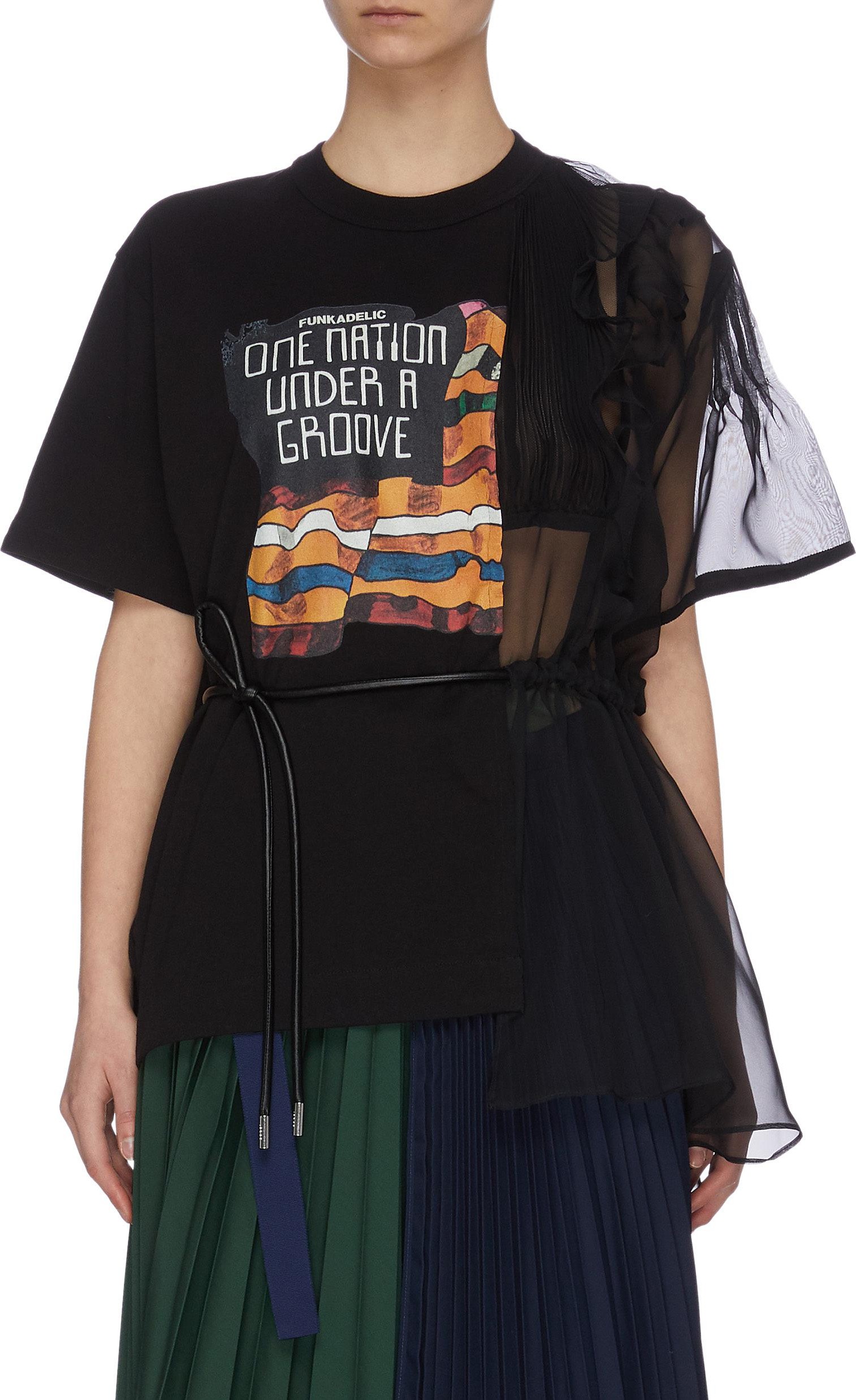 Sacai 'Funkadelic' asymmetric chiffon detail print top