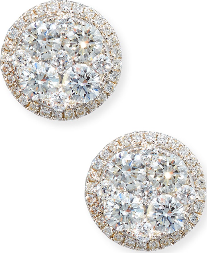 Bessa 18K White Gold Round Diamond Cluster Earrings